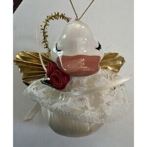 Vintage 80s Satin Plush Duck Ornament 90s Christmas Goose Porcelain Victorian 4”